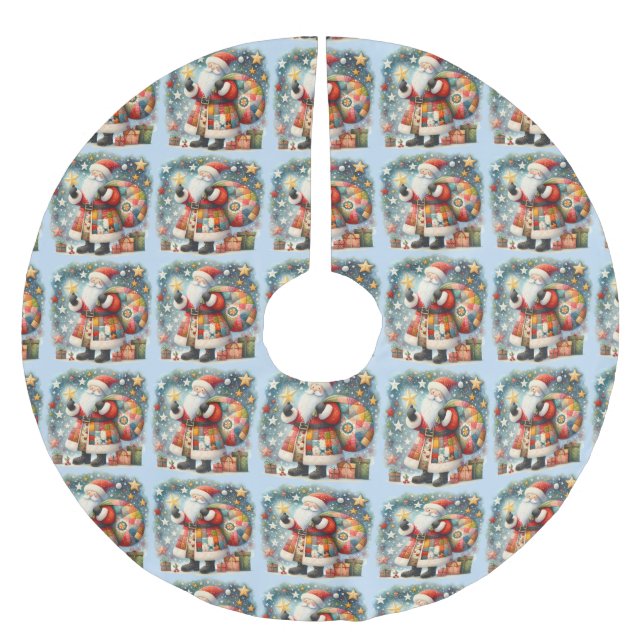 Patchworkjulstjärna med stjärnor julgransmatta borstad polyester (Framsidan)