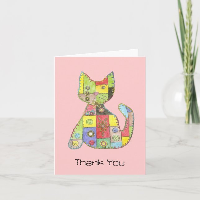 Patchworkkatten tackar dig att card tack kort (Framsida)