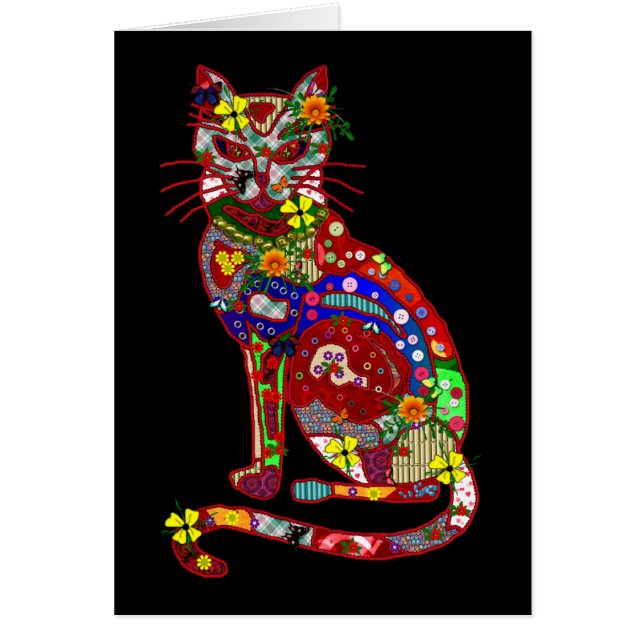 Patchworkkattunge Hälsningskort (Framsidan)
