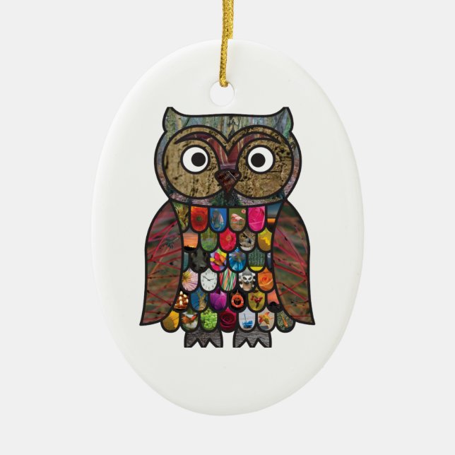 Patchworkuggla Julgransprydnad Keramik (Framsidan)