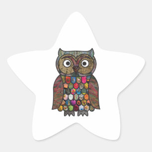 Patchworkuggla Stjärnformat Klistermärke