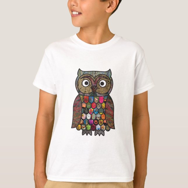 Patchworkugglan lurar T-tröja T-shirt (Framsida)