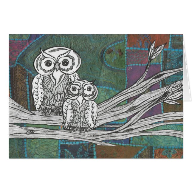 Patchworkugglor Hälsningskort (Framsidan Horizontal)