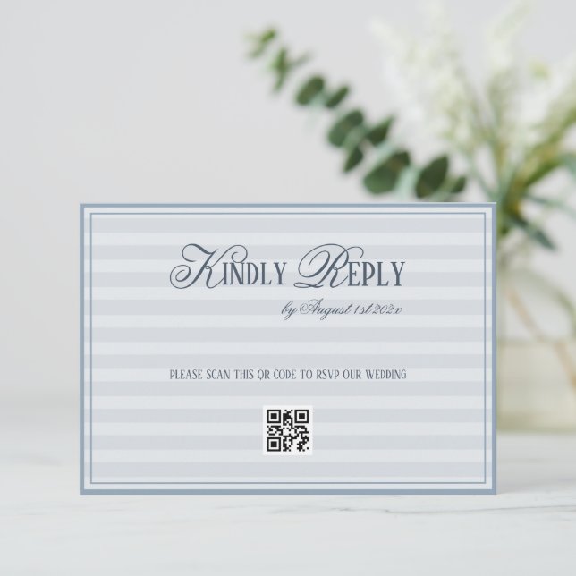 Patel Blue Striped Wedding QR code OSA Kort (Stående Fram)