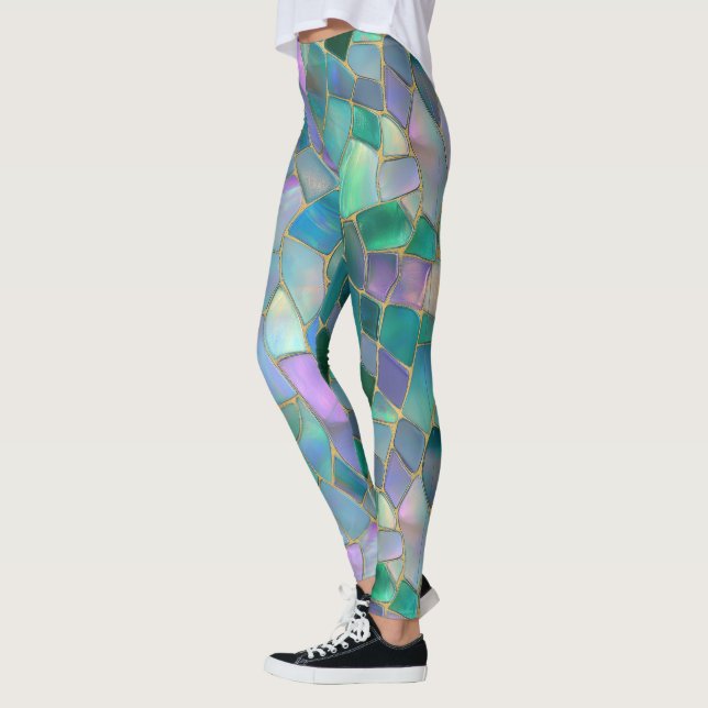 Patel färgat glasmosaikmönster leggings (Vänster)