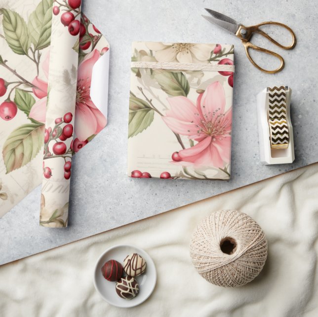 Patel Red Grönt Rosa Poinsettia jul Presentpapper (Hantverk)