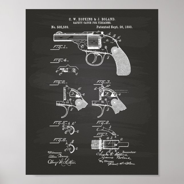 Patent Art Chalkboard 1893 Safety Catch Firearms Poster (Framsidan)