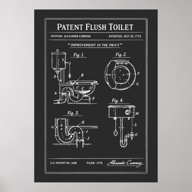 Patent Flush Toalett Ritning Poster (Framsidan)
