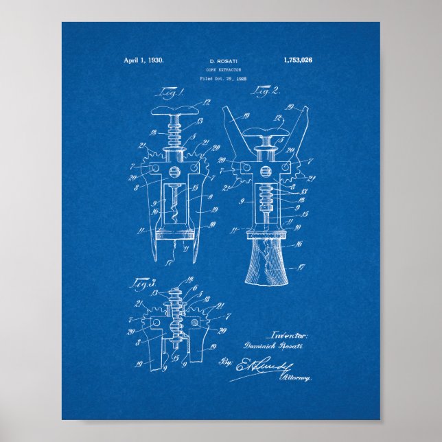 Patent för kork Extraktor - Blåkopia Poster (Framsidan)