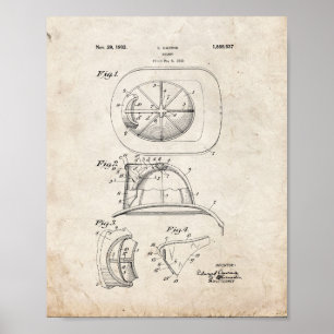 Patent för rösebrandmanhjälm - gammal Look Poster