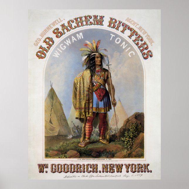 PATENT LÄKEMEDEL GAMLA SACHEM- BITTRAR 1859 POSTER (Framsidan)