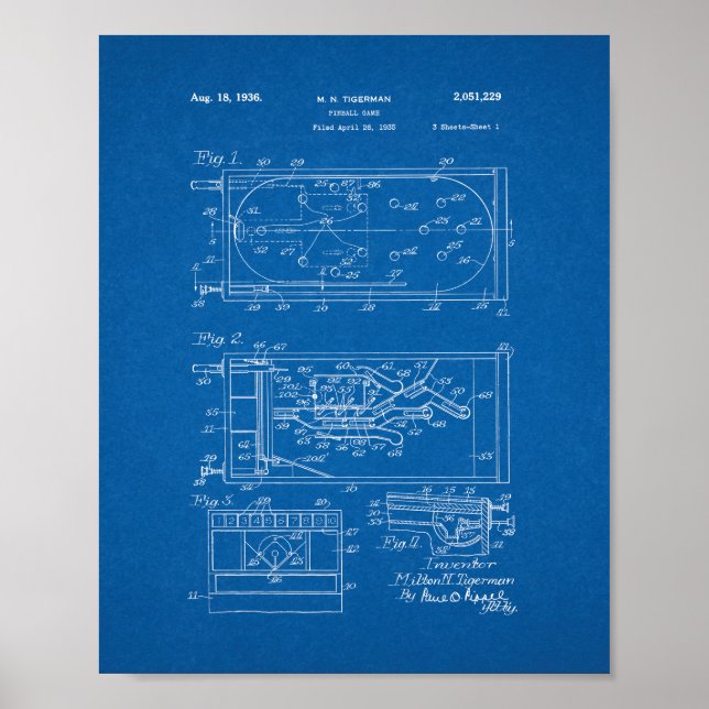 Patent på Pinball-spel - blåkopia Poster (Framsidan)