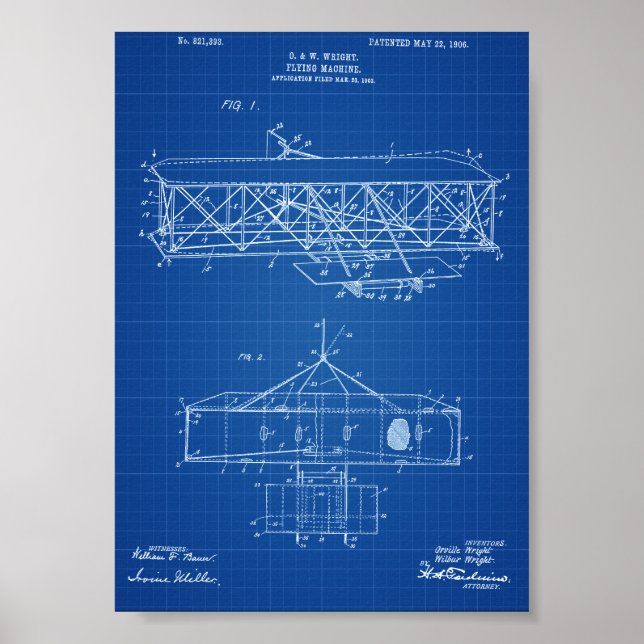 Patent på Wright Brothers-flygplan - blåkopia Poster (Framsidan)