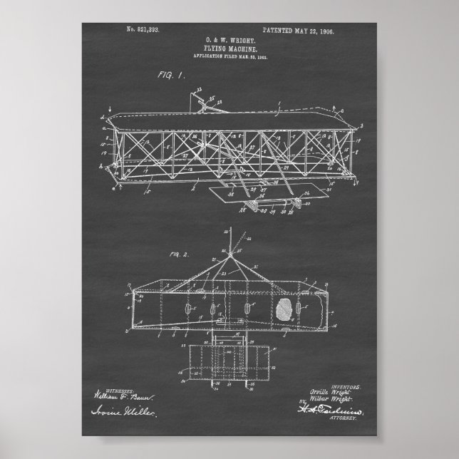 Patent på Wright Brothers-flygplan - Chalkboard Poster (Framsidan)