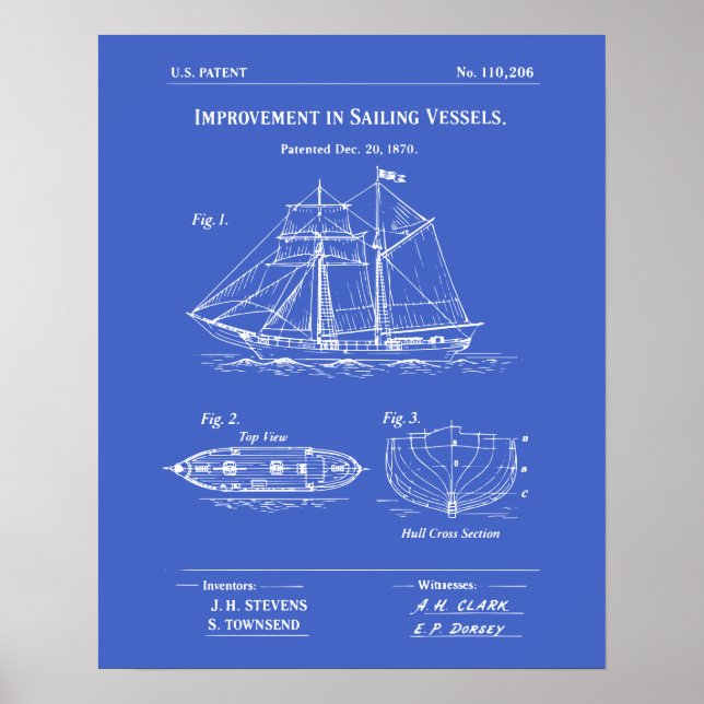 Patent Sailing Vessel Blueprint Poster (Framsidan)