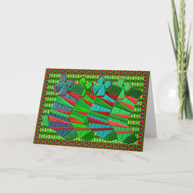 Patenterad broderad julstock helgkort (Framsida)