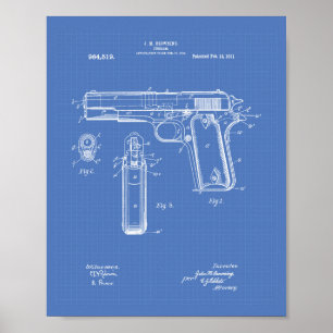 Patenterad konst 1911 - ritning för Colt .45 Poster