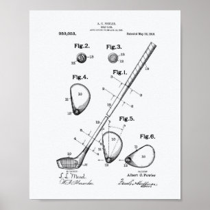 Patenterad konst för golfklubb 1910 - vitpapper poster