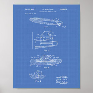 Patenterad konstritning för surfingbräda 1969 poster