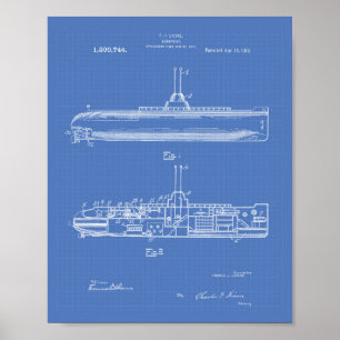 Patenterad konstritning för ubåt 1919 poster