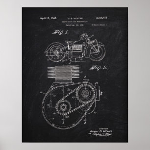 Patenterad svart tavla för motorcykelaxeldrev 1943 poster