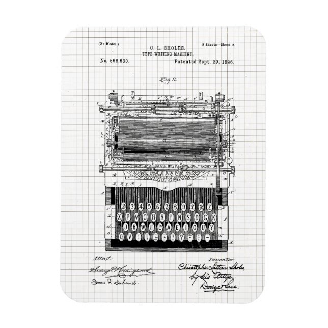 Patentillustration för gammal skrivmaskin magnet (Vertikal)