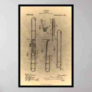 patenttryck Vintage Retro trombon Poster