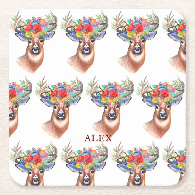 Paterna Flower Reindeer jul Magic Underlägg Papper Kvadrat (Framsidan)