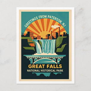 Paterson NJ Great Falls historiskt distrikt Retro Vykort