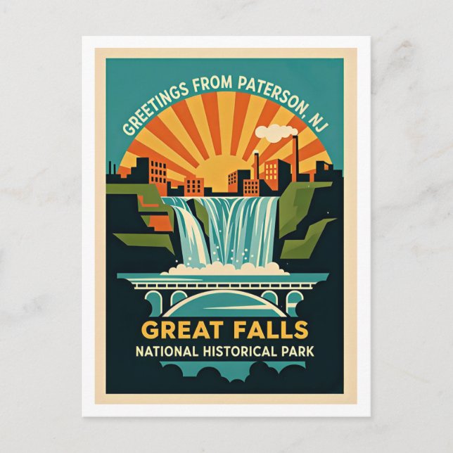 Paterson NJ Great Falls historiskt distrikt Retro Vykort (Framsida)