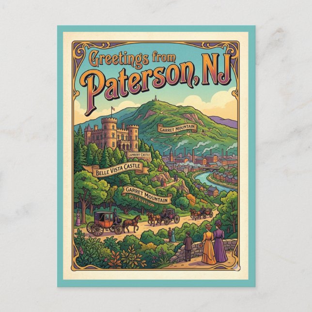 Paterson NJ Lambert Castle Garret Mountain Vykort (Framsida)
