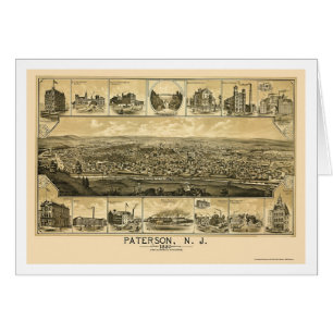 Paterson panorama- karta för NJ - 1880 Hälsningskort