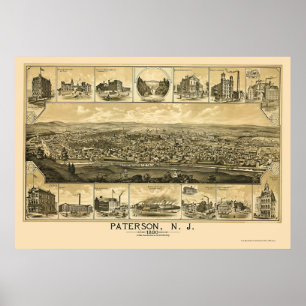 Paterson panorama- karta för NJ - 1880 Poster