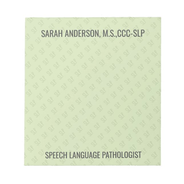 Patholog SLP-anteckning för det anpassade namnet T Anteckningsblock (Framsida)