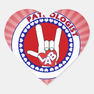 PATHOLOGIST LOGOTYP ROUND ASL I KÄRLEK LAB HJÄRTFORMAT KLISTERMÄRKE