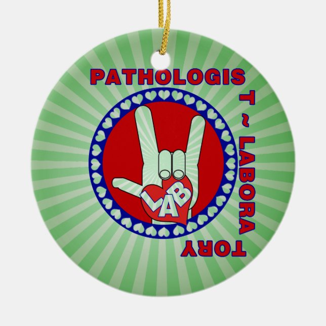 PATHOLOGIST SQUARE ASL KÄRLEK LOGOTYP JULGRANSPRYDNAD KERAMIK (Framsidan)