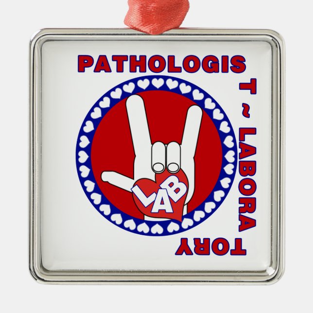 PATHOLOGIST SQUARE ASL KÄRLEK LOGOTYP JULGRANSPRYDNAD METALL (Framsidan)
