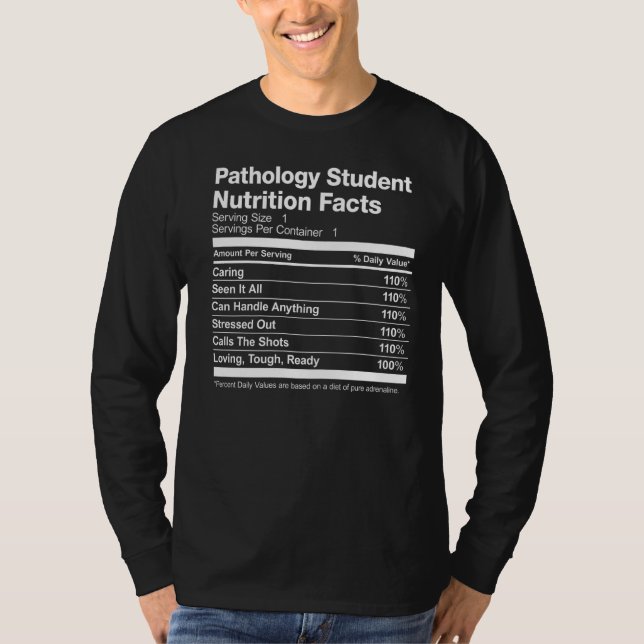 Pathology Student Nutrition Facts Funny T Shirt (Framsida)