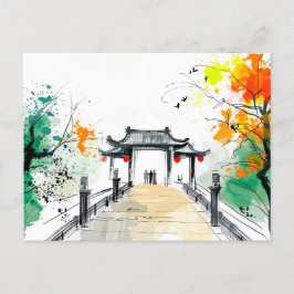 Pathway som leder till ett bergstempel vykort