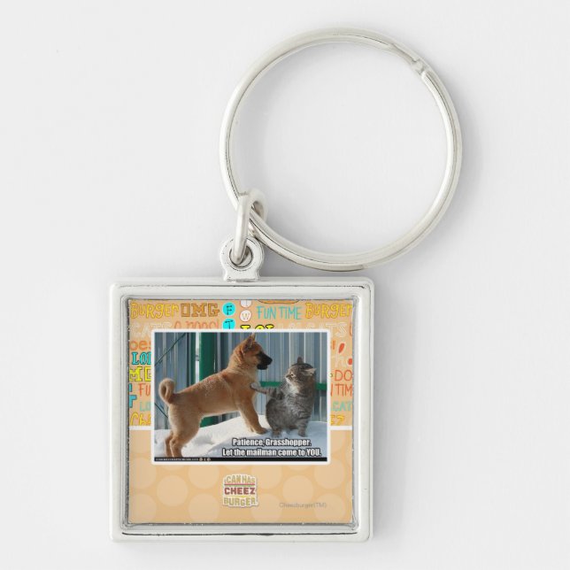 Patiens Grasshopper. Fyrkantig Silverfärgad Nyckelring (Framsidan)