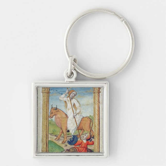 Patiens mot vrede fyrkantig silverfärgad nyckelring (Framsidan)