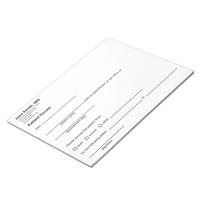 Patient Excuse Doctor Office Black White Template Anteckningsblock (Vinklad)
