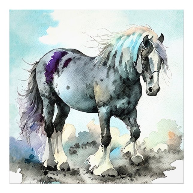 Patient Shire Horse Watercolour Fototryck (Framsidan)