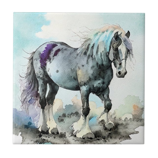 Patient Shire Horse Watercolour Kakelplatta (Framsidan)