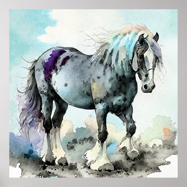 Patient Shire Horse Watercolour Poster (Framsidan)
