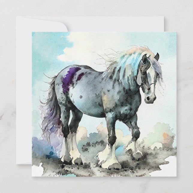 Patient Shire Horse Watercolour Tack Kort (Framsida)