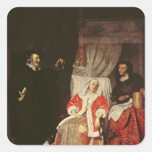 Patienten och Doktor, 1660-talet Fyrkantigt Klistermärke