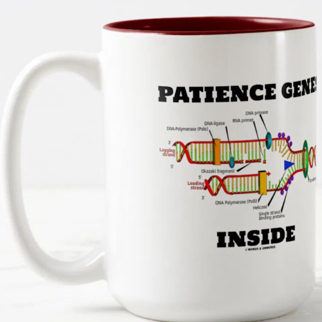Patientgener inom DNA-replikering Humor Två-Tonad Mugg (Mug for anyone who is genetically wired to be a patient person)