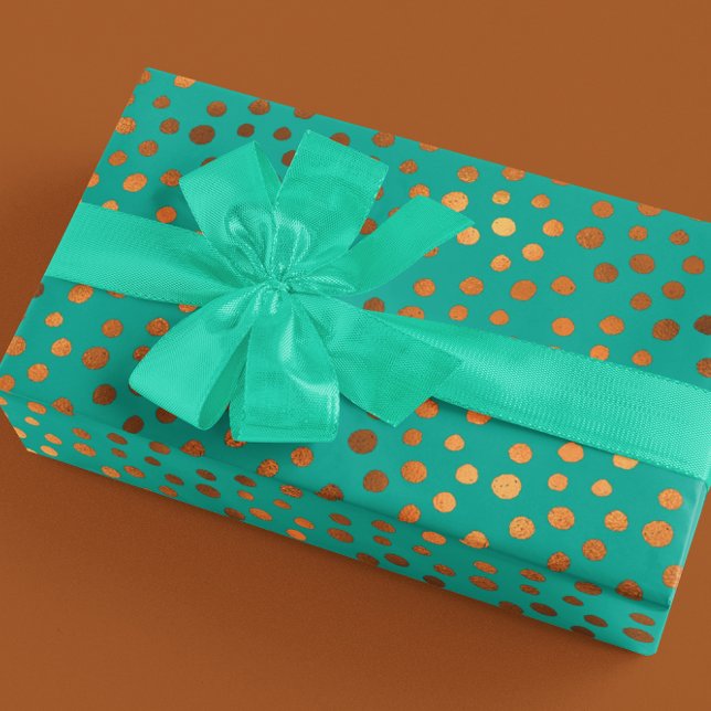 Patina Blue Turcos Guld Metallic Faux Foil Dot Presentpapper (Skapare uppladdad)