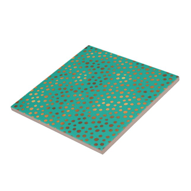 Patina Blue Turcos Guld Metallic Foil Polka Dot Kakelplatta (Sidan)